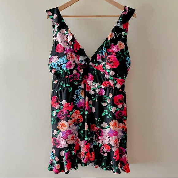Torrid Black w/ Pink Floral Ruffle Trim One
Piece Swim Dress Size 3X - Picture 8 of 14